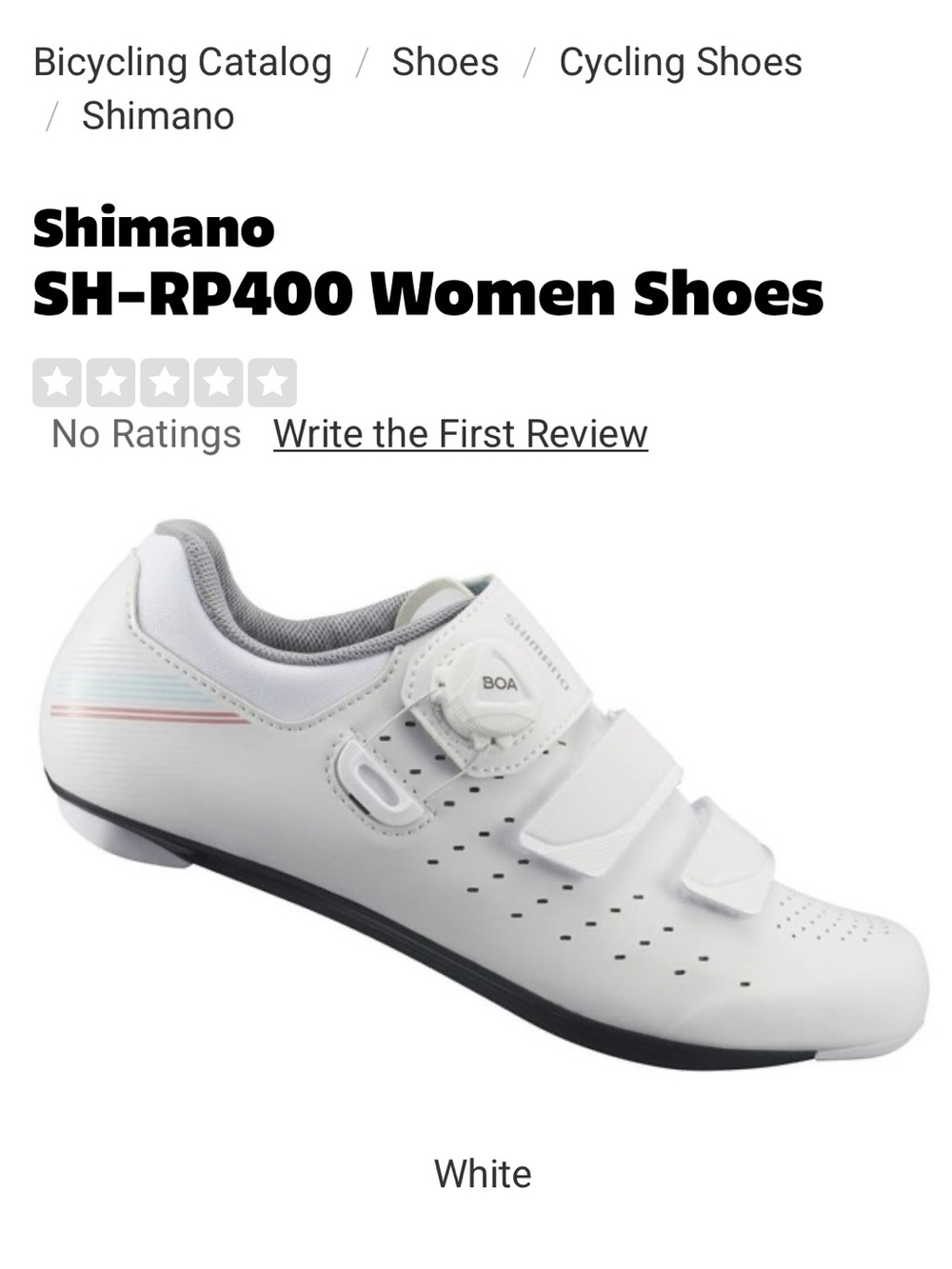 Shimano White Women's Cycling Shoe with BOA and Strap Closures